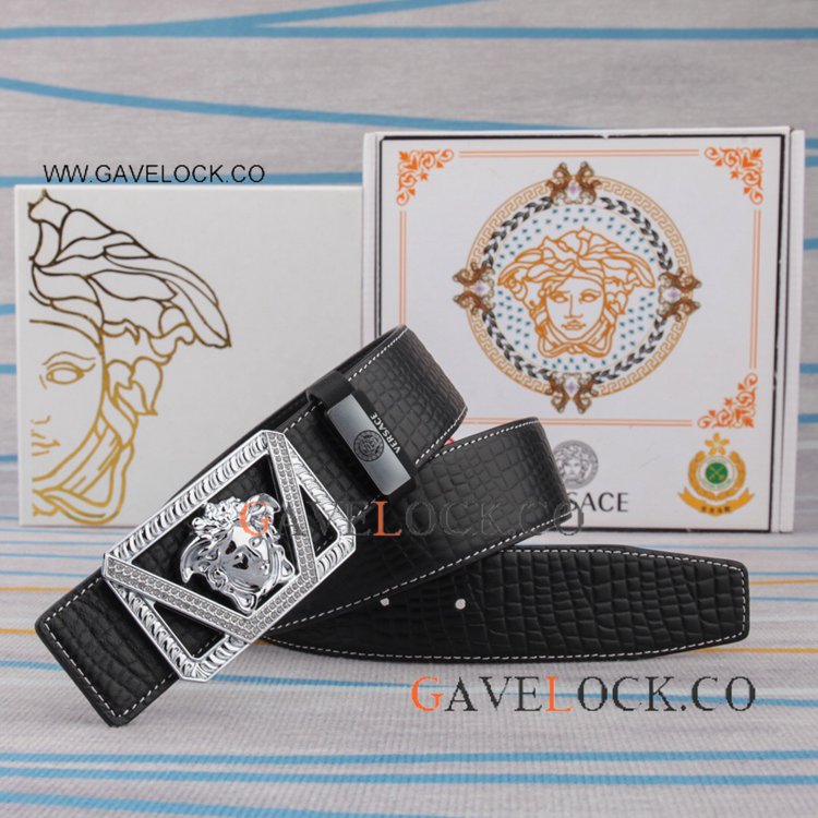 Replica Versace Men's Belt Silver Head with Crystal